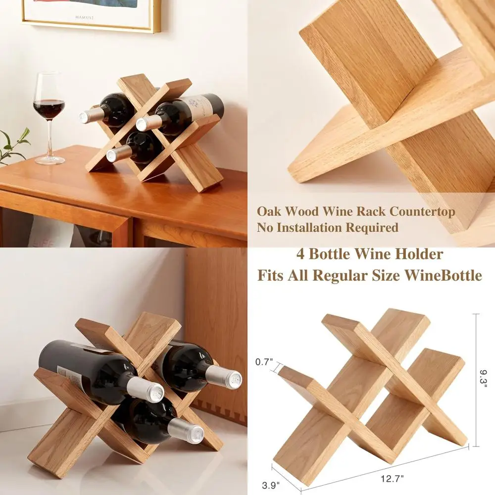 

Винная полка из массива дуба на 4 бутылки для дома, бара, кухни и погреба