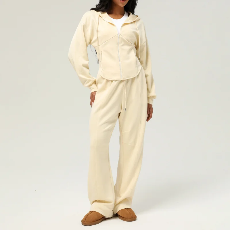 W2EJOURNEY الاتحاد الأوروبي الولايات المتحدة حجم الخريف الشتاء النساء رياضية Sweatpants غير رسمية قلنسوة بسحاب سترة في الهواء الطلق الجري اللياقة البدنية مجموعة