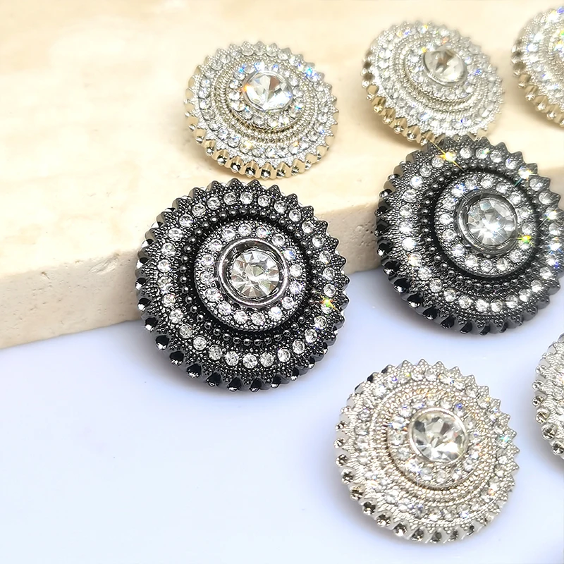 18/23MM Fashion Luxury Rhinestone Round Buttons Of Clothing High Quality Silver Black Decor Button Makers Crafts Apparel DIY