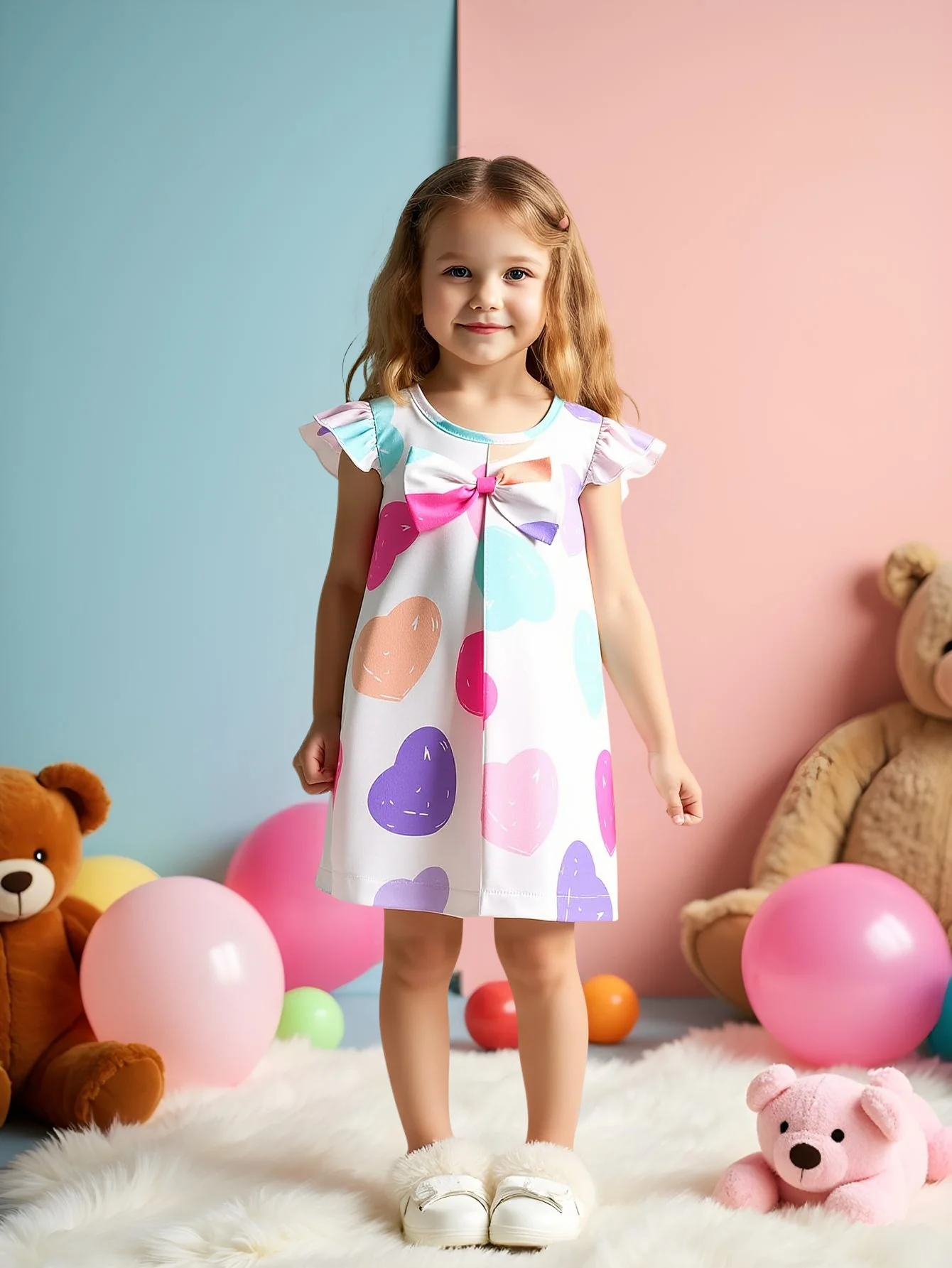 

Модное и повседневное красочное платье с бантом и бабочкой для маленьких девочек, с летающими рукавами и круглым вырезом, летнее платье