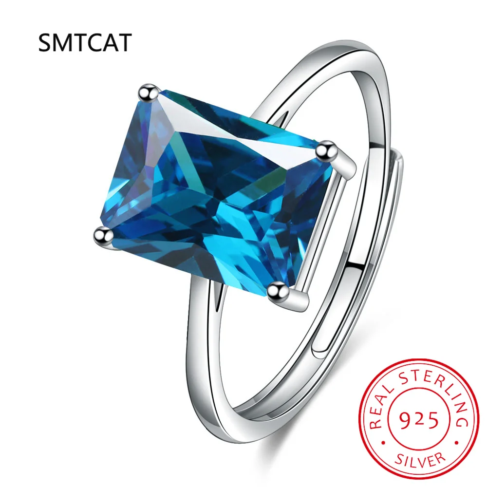 Emerald Cut Natural Sky Blue Topaz 925 Sterling Silver Rectangle Ring for Women Gemstone Jewelry Wedding Gifts Anillos De Prata