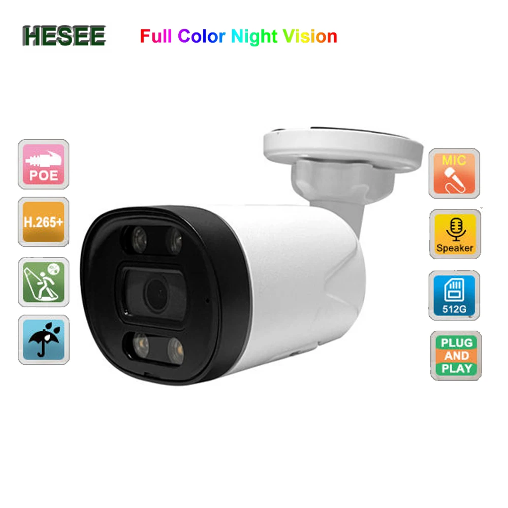 

HESEE POE IP Camera Outdoor 5MP 4MP H.265+ CCTV Network Cameras Full Color Warm Light Audio IP66 Cloud Security Surveillance