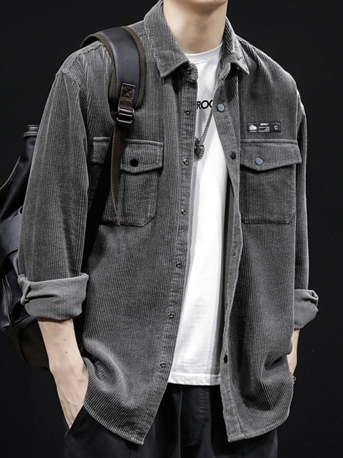 コーデュロイ ロングスリーブ メンズ ルーズフィット カジュアル ワークウェア アウター コート 春秋 プラスサイズ ユース トレンド カラー