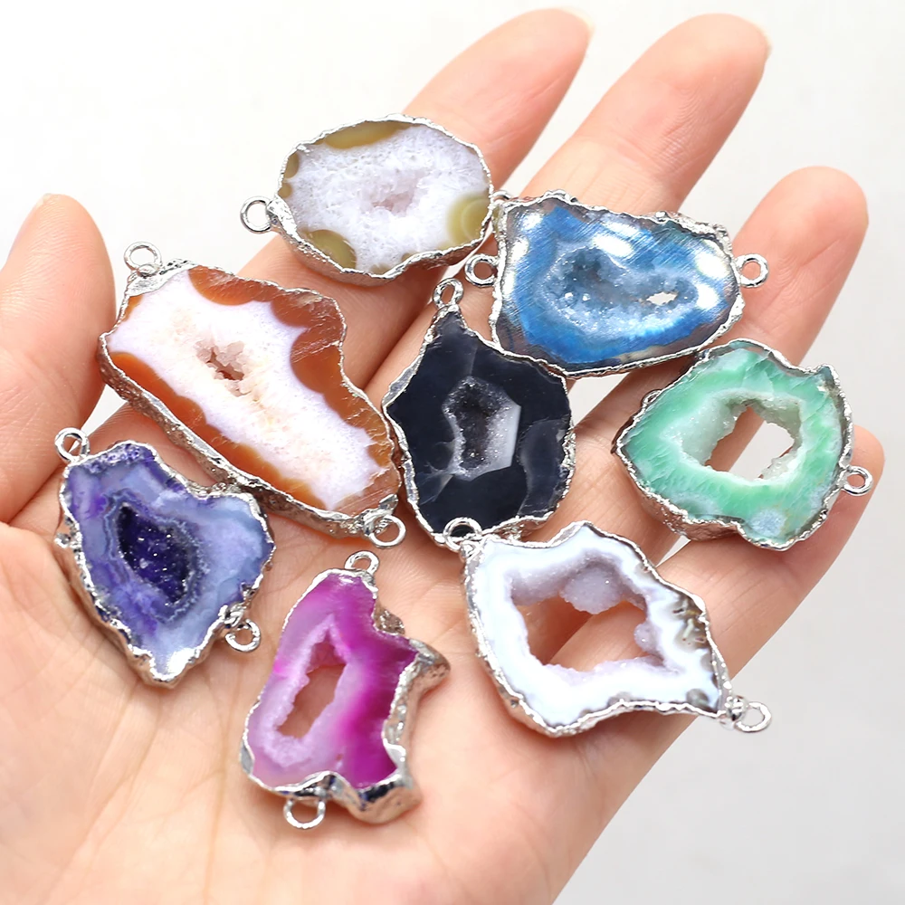 Natural Semi-precious Stone Irregular Geode Jewelry Multicolor Gold Edge Connector Make DIY Necklace Bracelet JewelryAccessories