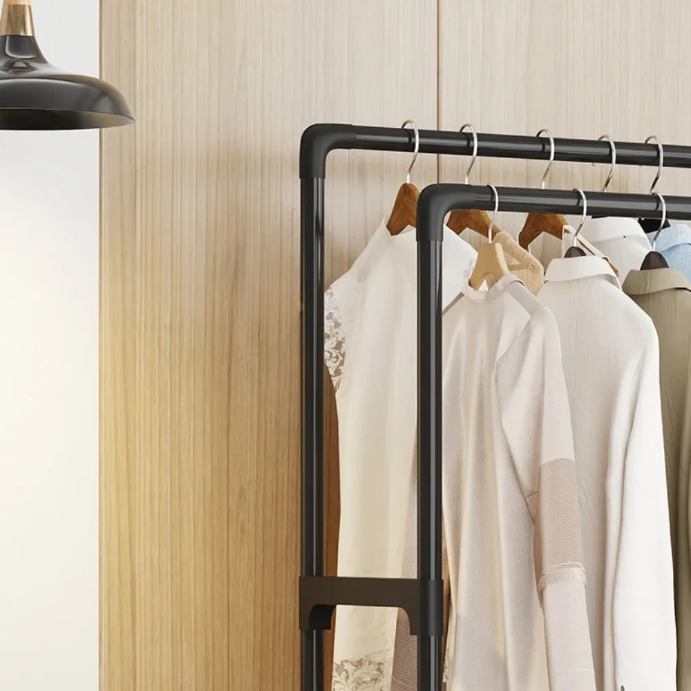 رف للمعطف قائم على الأرضية بعمود مزدوج ، شماعات ملابس ، قدرة حمل قوية ، خزانة ملابس متحركة متعددة الطوابق
