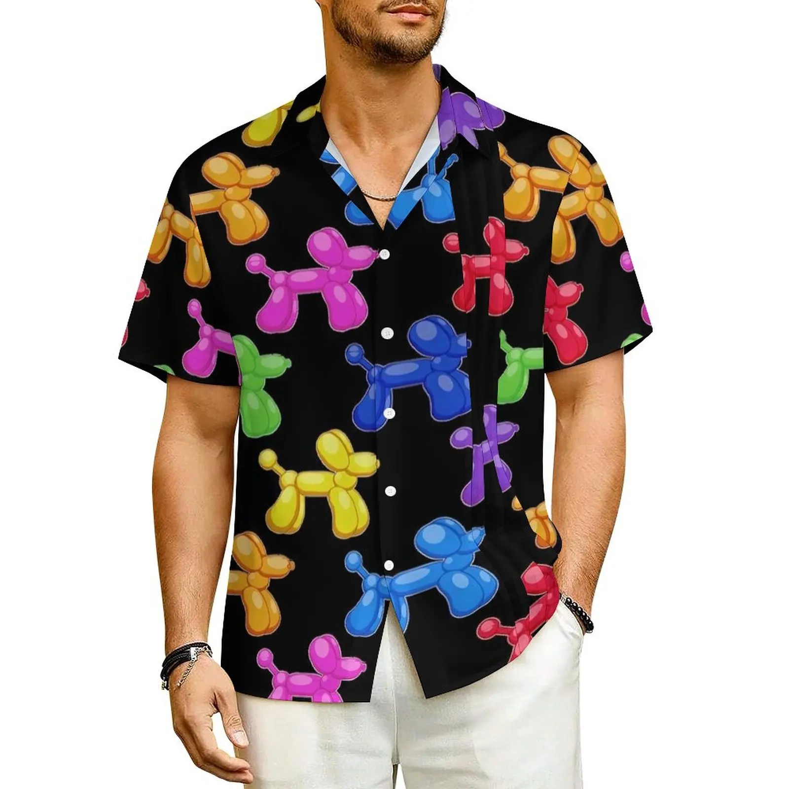 

Balloon Dogs Galore Casual Shirt Colorful Loose Hawaiian Shirts Male Short Sleeves Beach Street Style Graphic Oversized Blouses