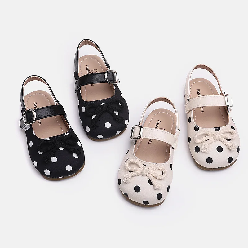 

Mumoresip Children Summer Flat Sandals Fashion Polka Dot Girls Causal Shoes School Non-slip Breathable Kids Bow Sandals Non-slip