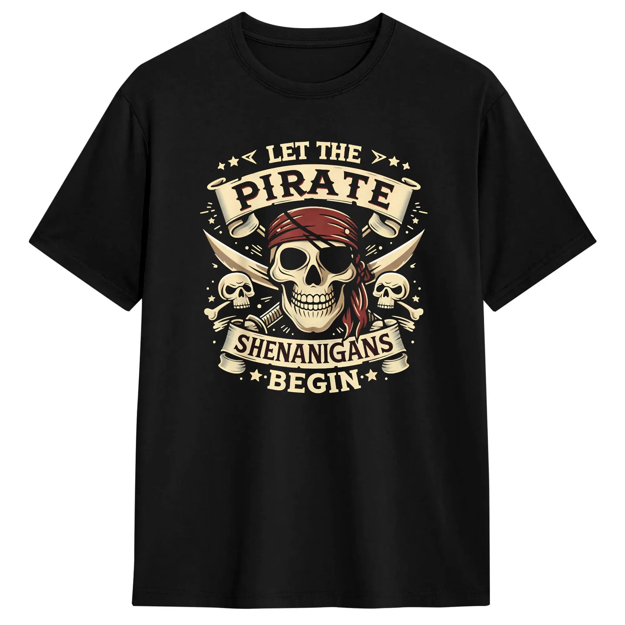 Men T-Shirt Skull Let The Pirate Shenanigans Begin Halloween Funny 100% Cotton Tees Short Sleeve  T Shirt Round Neck Clothes