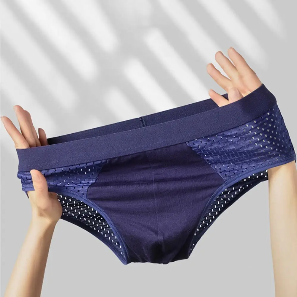 

4PCS Low Waist Men Mesh Panties Oversize Briefs Male Thin Panties Male Lingerie Elastic Ice Silk Triangle Underwear Four Seasons