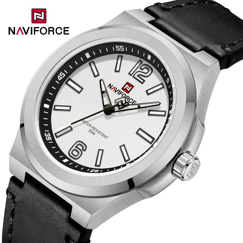 NAVIFORCE relojes deportivos originales para hombre, relojes de cuero de cuarzo para hombre, resistentes al agua con movimiento Seiko, reloj de