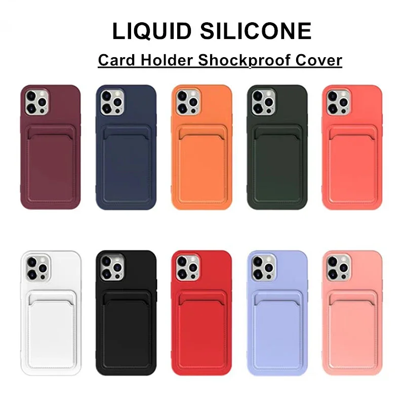 

For iPhone XR SE 2020 8 7 Plus 16 15 14 13 12 Mini 11 Pro XS Max Soft Silicone Phone Case Wallet Card Bag Candy Color Cover L05