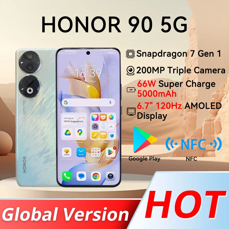 

NEW Global Version HONOR 90 5G Mobile Phone Snapdragon 7 Gen 1 200MP Camera 120Hz 6.7'' Display 5000mAh 66W Supercharger