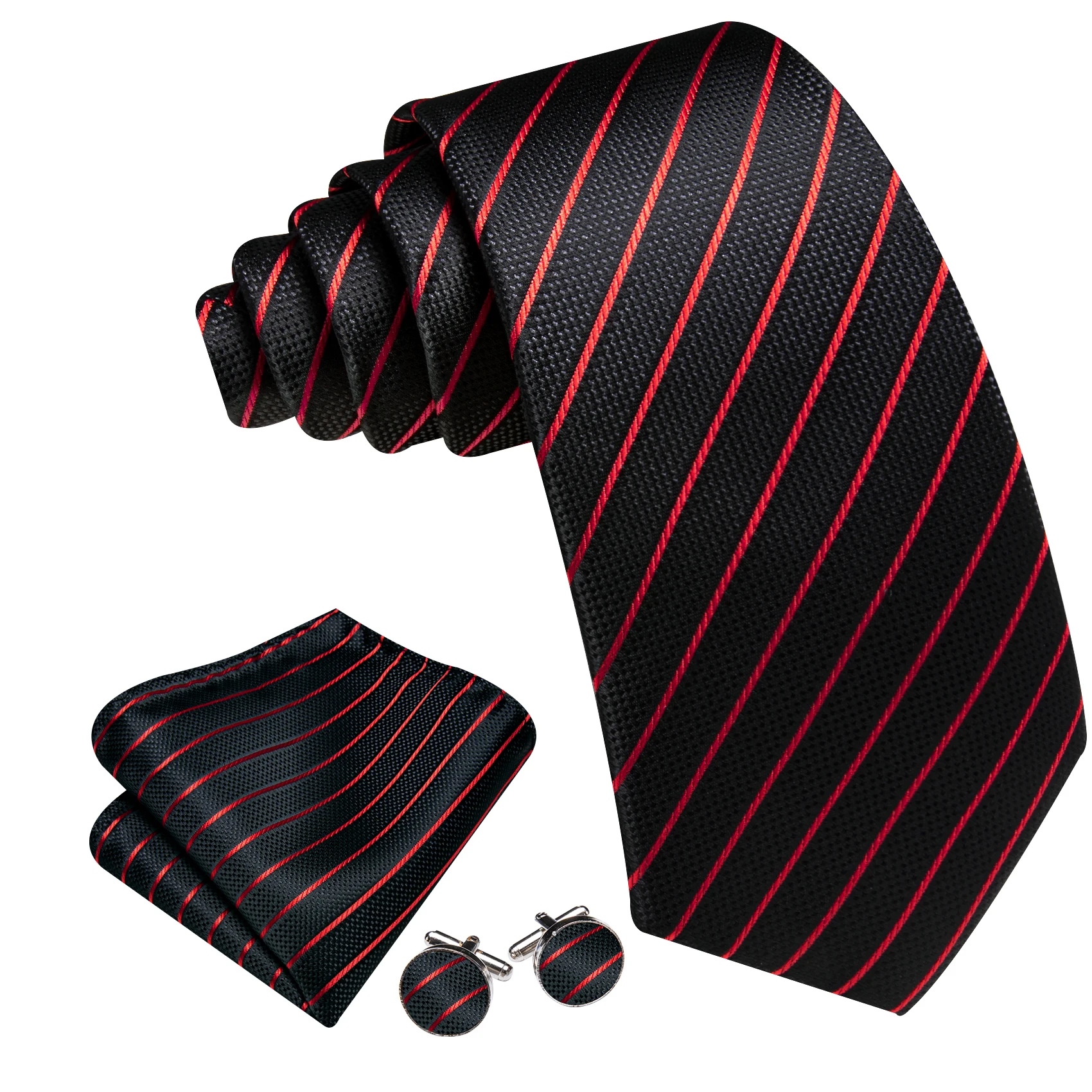 Barry.Wang Gelb Blau Braun Solide Gestreifte Seide Herren Krawatte Tasche Quadratische Manschettenknöpfe Set Krawatte Casual Hochzeit Business Party