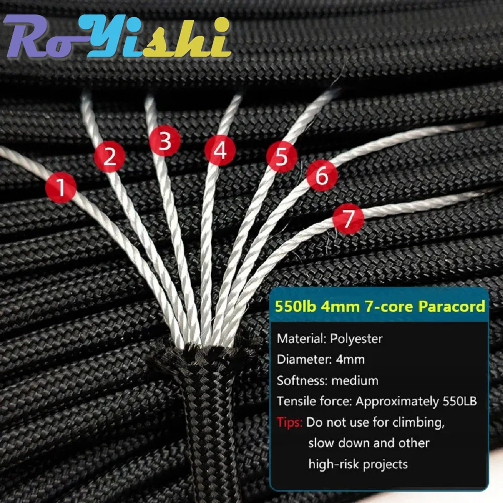 1pcs 550 Paracord Parachute Cord Lanyard Mil Spec Type III 7 Strand Core 100 FT 27 Colors for Climbing Camping Buckle Bracelet