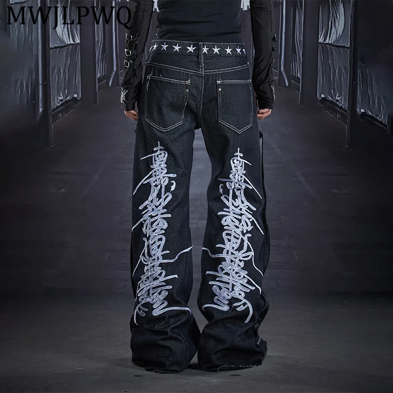 

Мужские джинсы MWJLPWQ Y2K с тяжелой вышивкой, свободного кроя, прямые, с низкой посадкой, в американском уличном стиле, на флисовой подкладке, весенняя новинка 13040