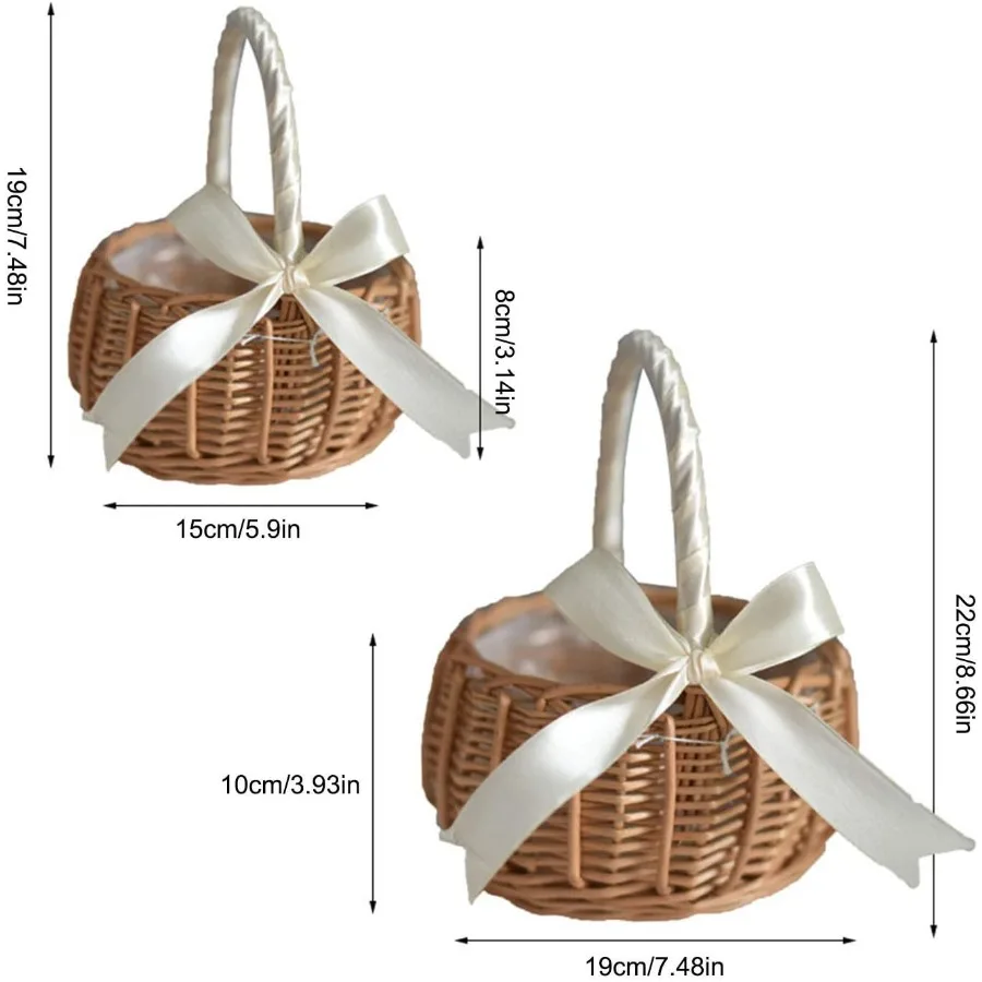 الخوص الروطان سلة للزهور الزفاف زهرة فتاة سلال الصفصاف سلة منسوجة يدويا مع مقابض وإدراج البلاستيك المنسوجة البيض Cand
