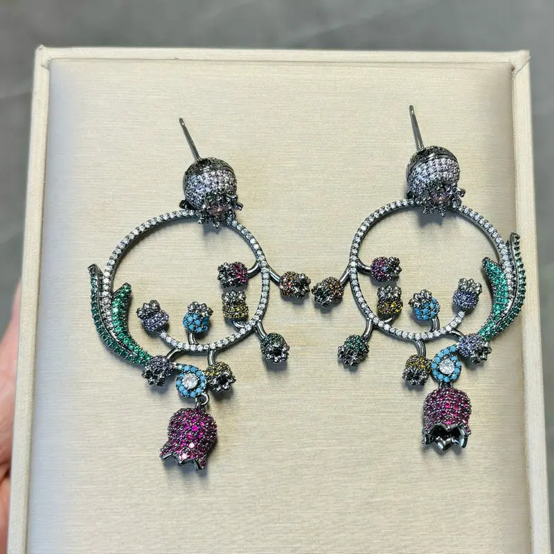 Bilincolor Fashion Blue Cubic Zirconia Flower Big Earring for Women