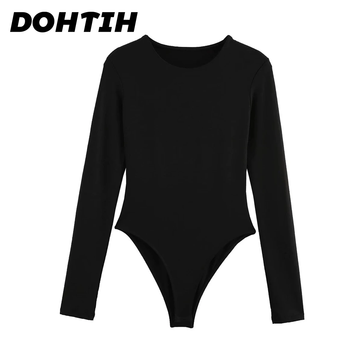 

Модные боди для женщин, сексуальное боди с круглым вырезом и длинными рукавами, высокой талией, прямой крой, цельное боди, весна-осень, поездка на работу, отдых