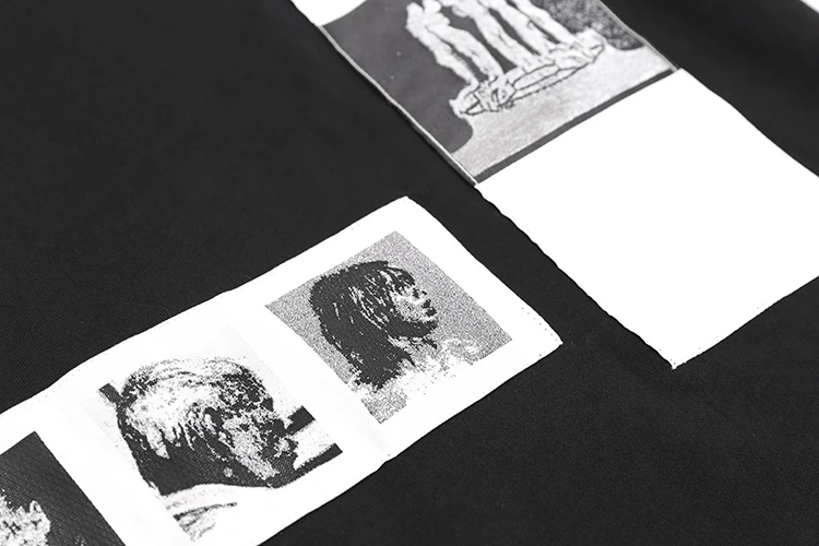 Dark RO Cotton Tees T Shirt Tops Men's Classic Patchwork Portrait Ins Loose Five Sleeve Round Neck Short Sleeve T-shirt