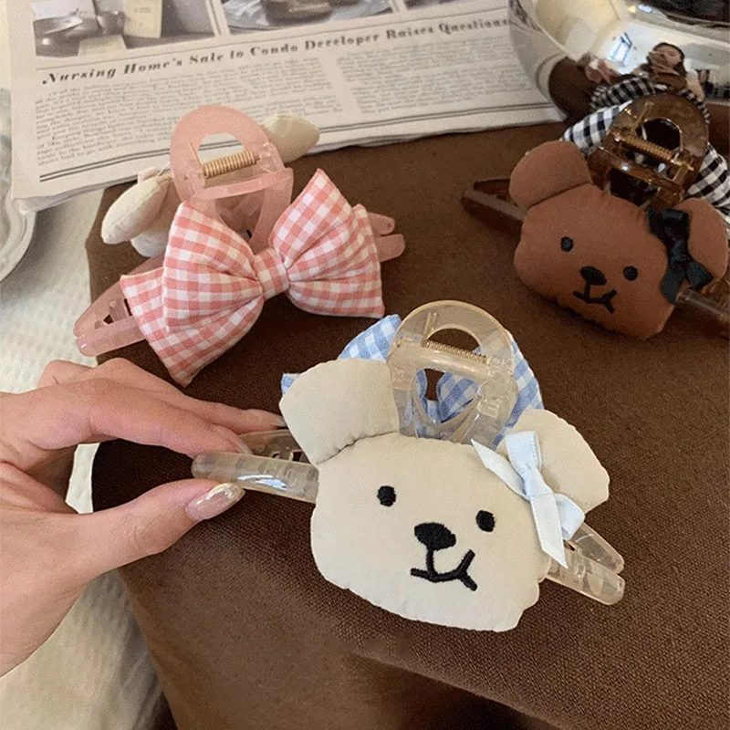 

1 Pcs Women's Hair Grabs Cartoon Teddy Bear Bow Cute Kawaii Hair Claws Fashionable Sweet Versatile Hair Accessories For Girl