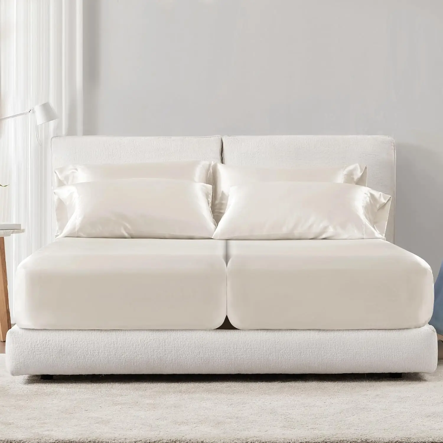 

Essentials Satin Sheets Split King Size, Luxurious Silky Satin Bed Sheets, Elastic 14"" Pocket Fits Up To 16"" Mattress,