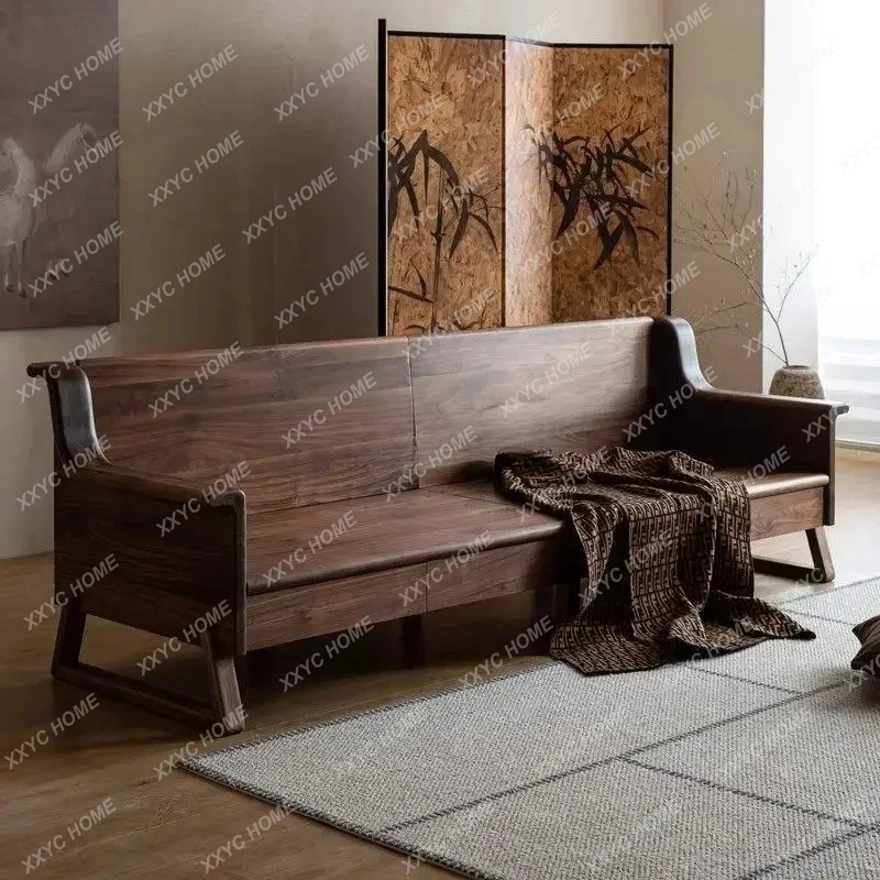 X-S  black walnut sofa thickened three or four-person living room combination small apartment modern HG