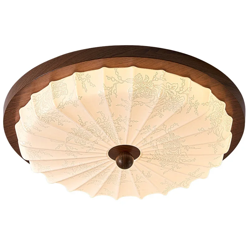 

Creative and simple bedroom ceiling light full spectrum eye protection walnut color round study
