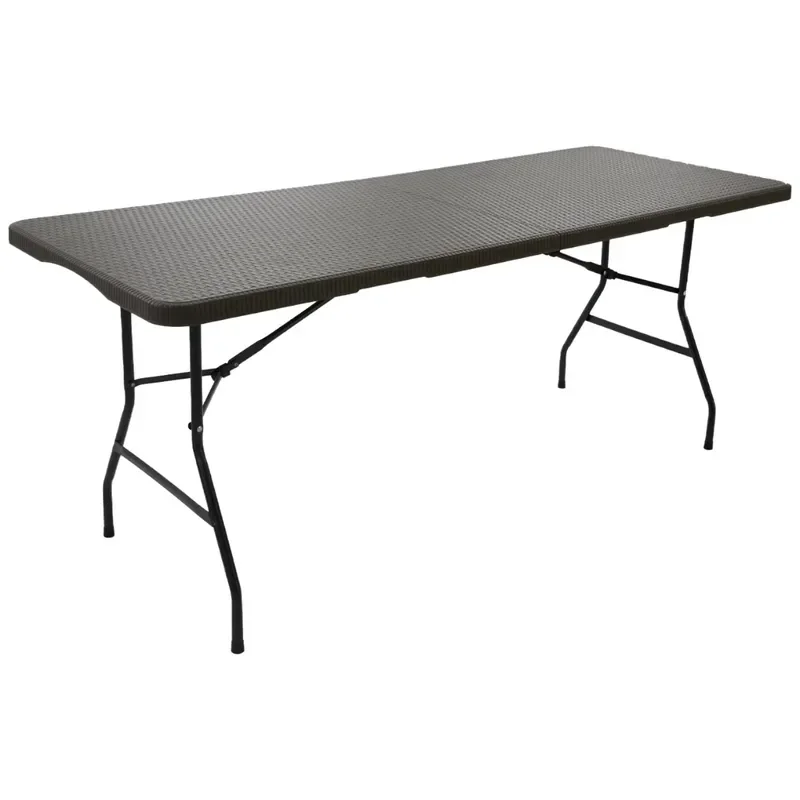 for Modern 6ft Black Foldable Dining Table Outdoor Casual Wicker Rattan Pattern HDPE Party Plastic
