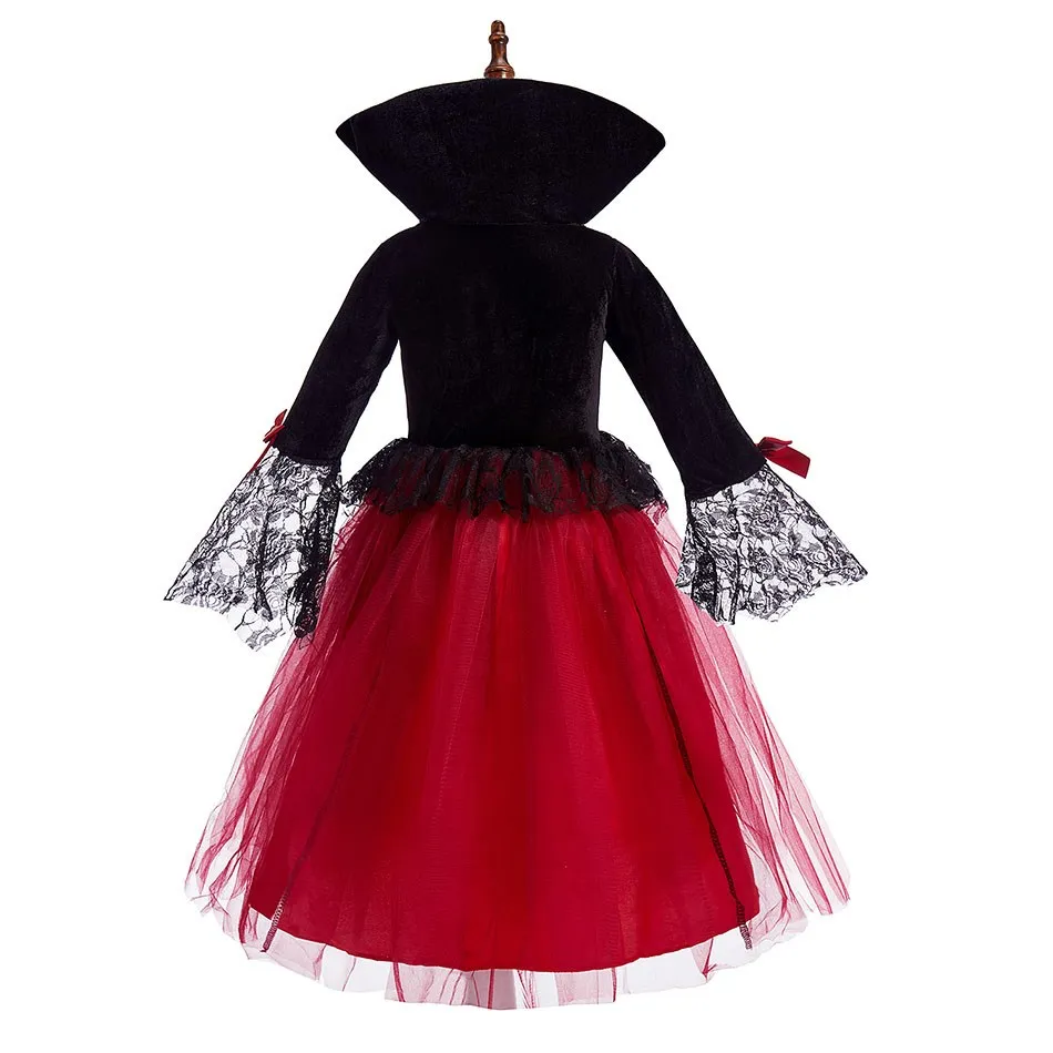 Kids Vampire Costume Children Cosplay Carnival Fancy Fantasy Girls Witch Party Elegant Disguise Princess Pageant Dress with Hat