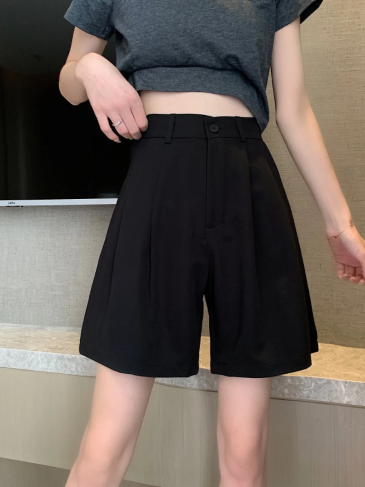 

Летние новые женские брюки-кюлоты с высокой талией, прямые, тонкие, свободные, повседневные, широкие, длиной до колена