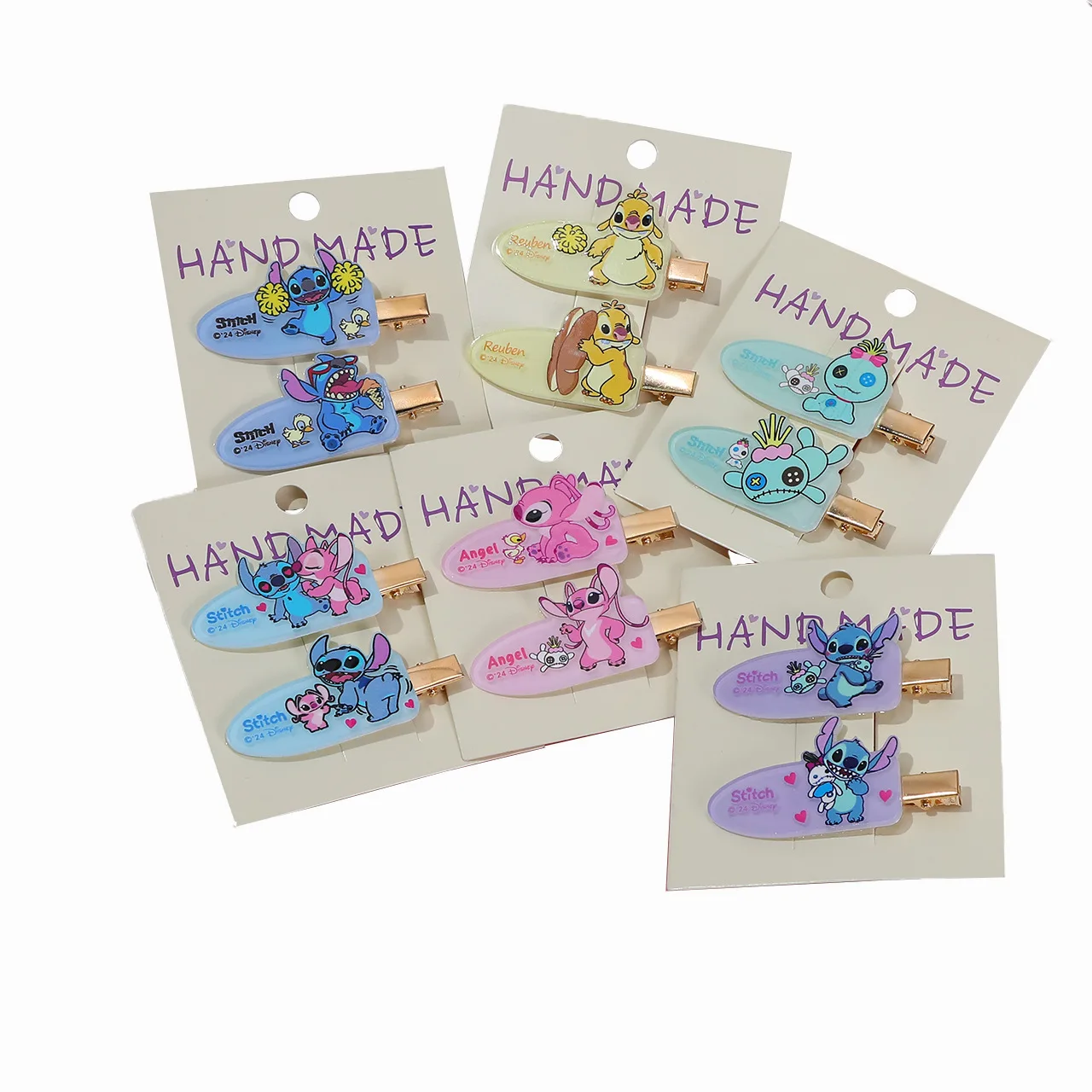 Disney Anime Stitch Acrylic Hairclips Baby Girls Cartoon Hair Accessories Traceless Hair Clip Kawaii Girl Gifts Toy Random 1pair