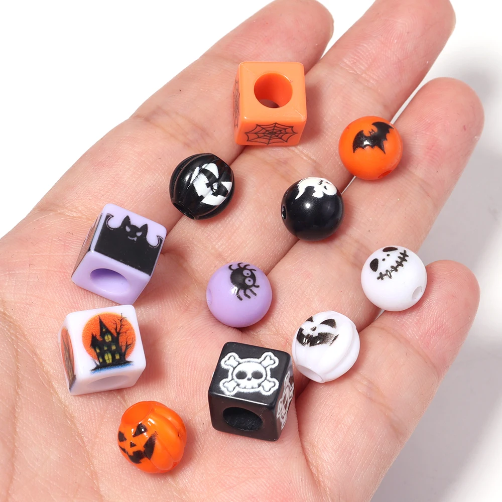 10-20pcs Halloween Series Acrylic Beads Pumpkin Skull Ghost Spider Pattern Loose Beads For DIY Jewelry Bracelets Phone Key Chain - view 6