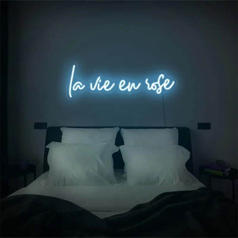 La Vie En Rose Neon Sign LED Light Wall Hanging Acrylic Room Decor Neon Sign Light for Bedroom Aesthetic Decoration Girls Gifts