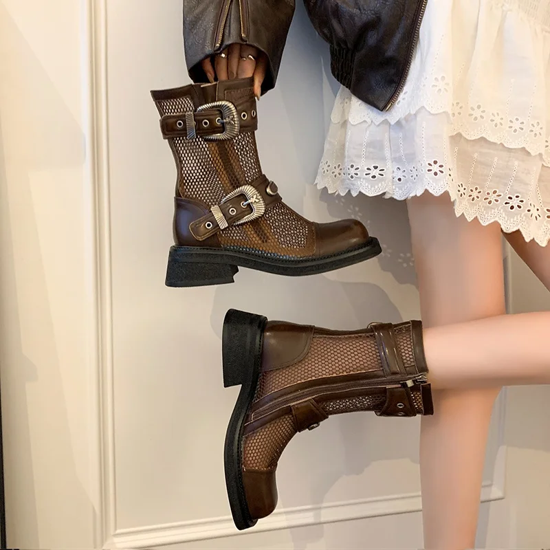 

Genuine Leath High Tops Ankle Boots sandals New Womens Air Mesh Breathable Cool Thick Bottom Shoe spersonality Walking Sneakers