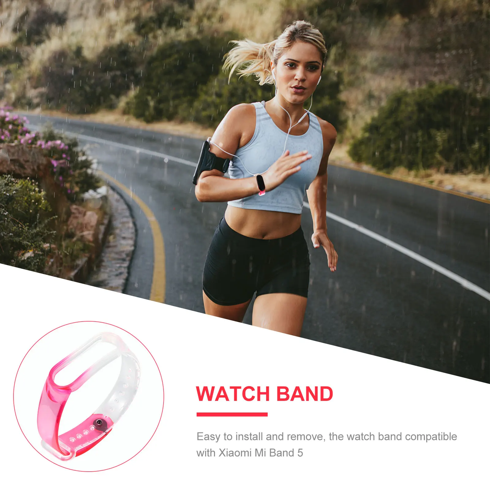 

Transparent Watch B 5 Rose Red TPU Strap Adjustable Wristb Tpu Watchb Simple Wristb Watchb Replacement Replacement