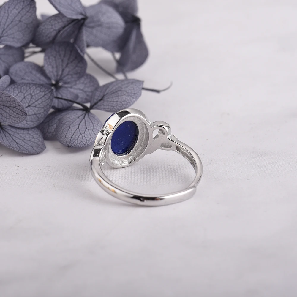 ITSMOS Natural Lapis Rings Silver Plated Copper Oval Stone Lapis Lazuli Band Rings Dainty Luxury Jewelry for Women Gift