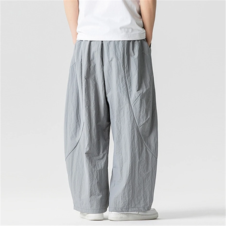 Large Size Thin Pants Mens Summer Vintage Paratrooper Trousers Men Harajuku Japan Style Elastic Waist Baggy Casual Pant Male