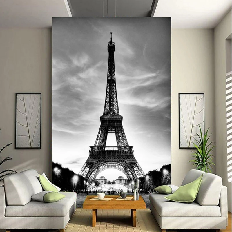 

Custom Modern 3D European Architecture Black White Eiffel Tower Wallpaper 3D Mural Living room TV background bedroom restaurant