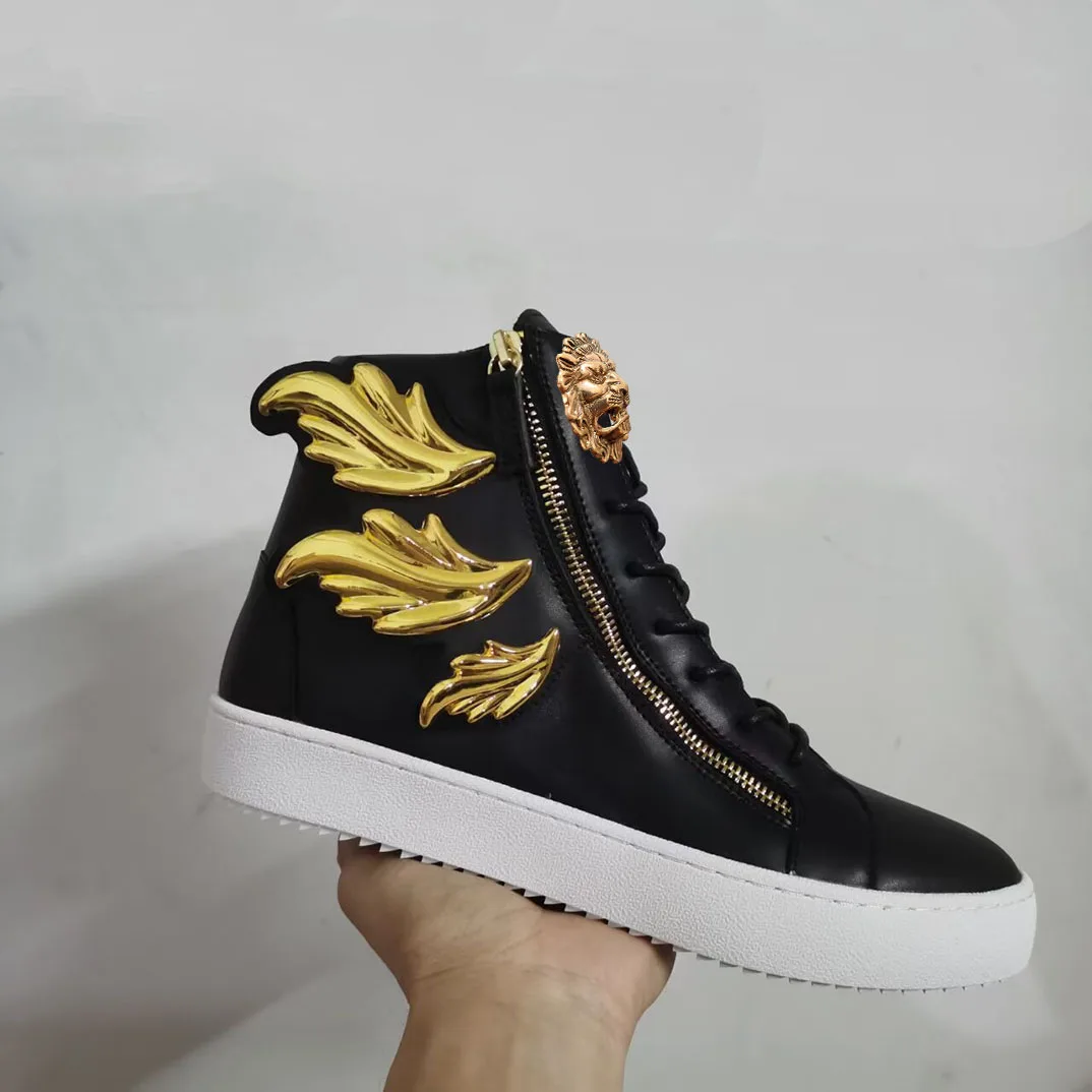 

Brand Shining Double Wings Male shoes Leather Men Casual Shoes Party Shoes Men Flats Lace-Up Zip Sneakers Big Size 47 48