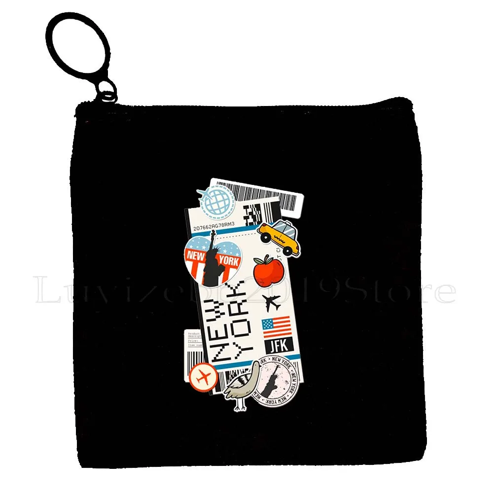 New York Parijs Londen Dubai Moskou Cairo Berlijn Tokyo Seoul Vliegtuig Ticket Instapkaart Canvas Portemonnee Sleuteletui Tas Etui