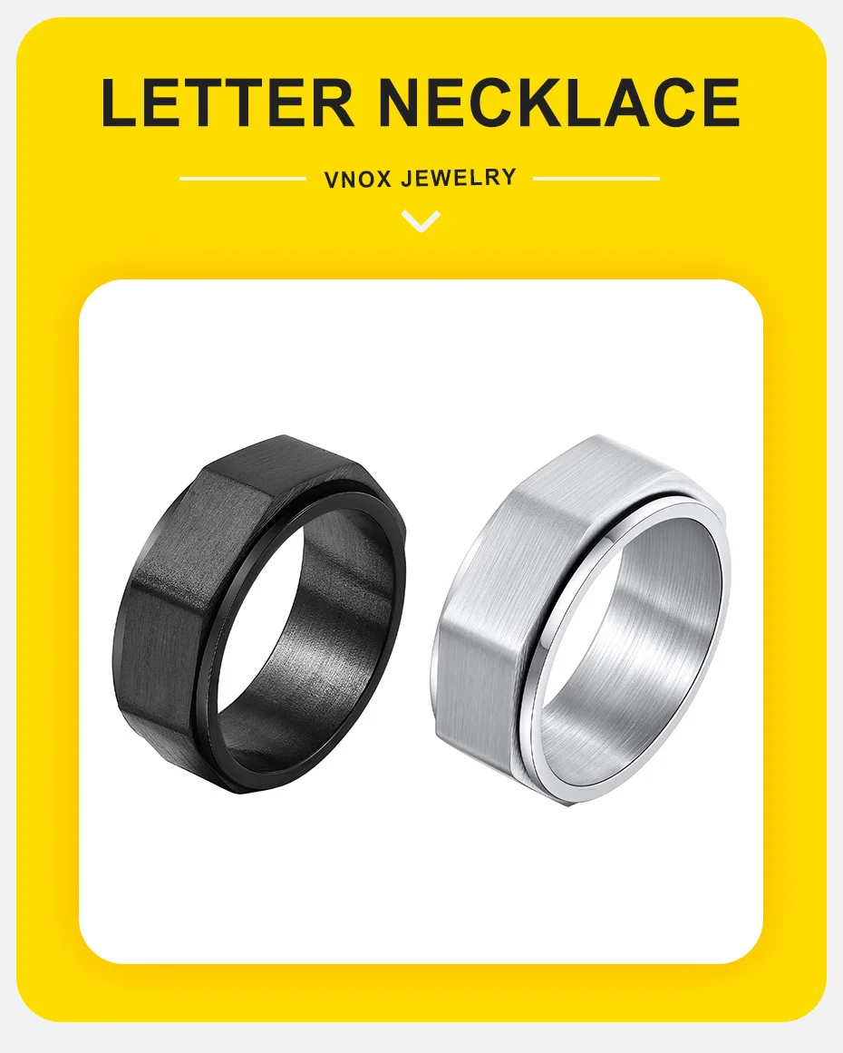 Vnox Geometrischer Spinnerring, Größe 7–11, 7,8 mm, Bandbreite, schwarz, silberfarben, Edelstahl, Schmuck, Geschenke für Männer, Freund, ihn – Detail 2