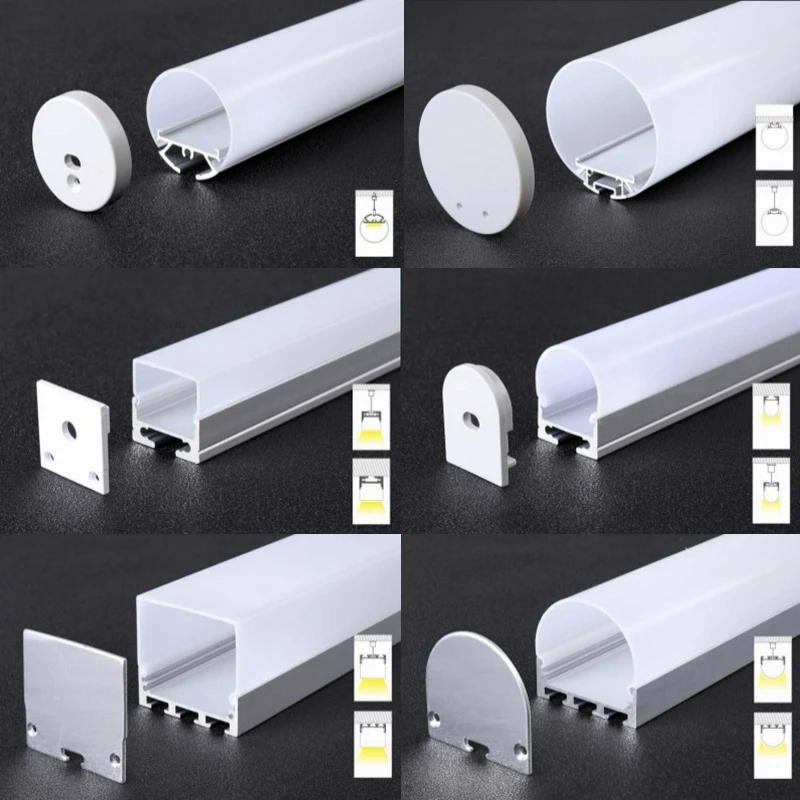Three-side Glowing LED Aluminum Profile Long Strip Channel Round Square PC Diffuser Bar Lamp For Hanging Linear Strip Light Tube
