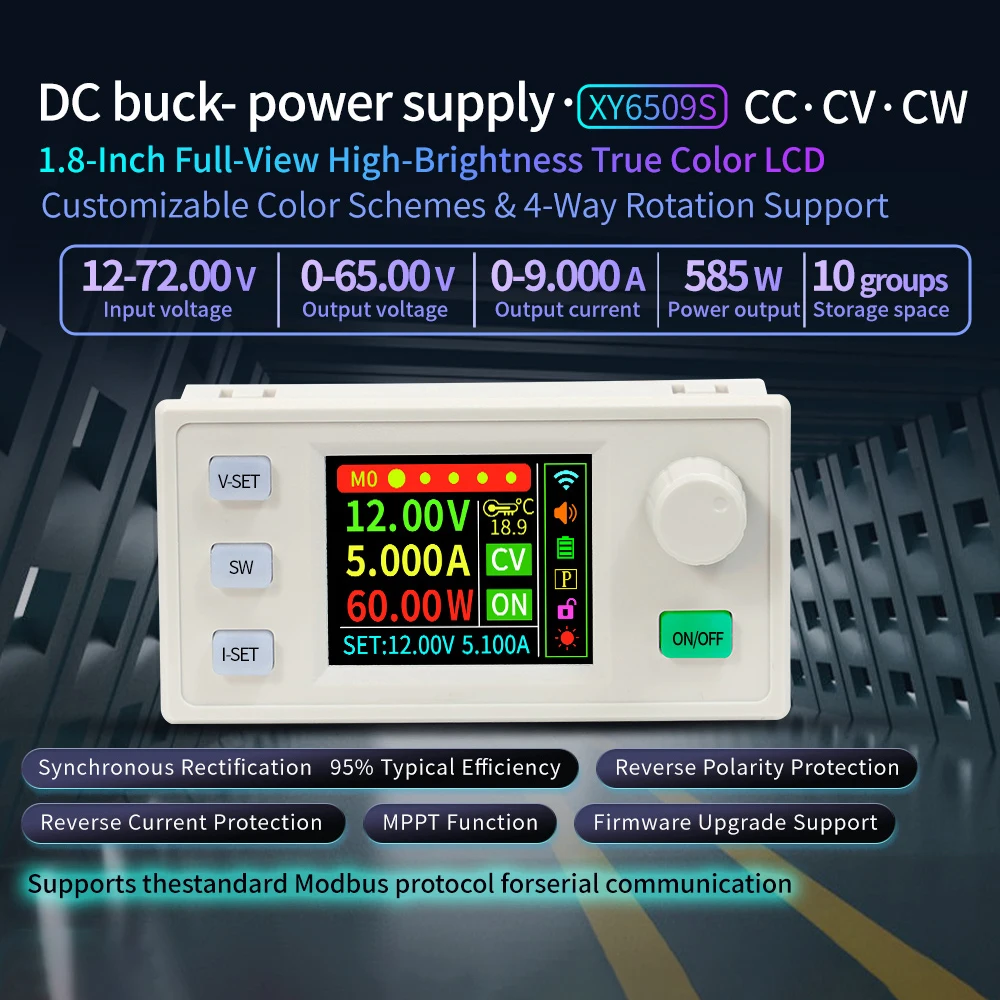 XY6509S 9A 585W CNC fuente de alimentación regulada por CC ajustable módulo reductor voltaje constante y corriente entrada de carga MPPT