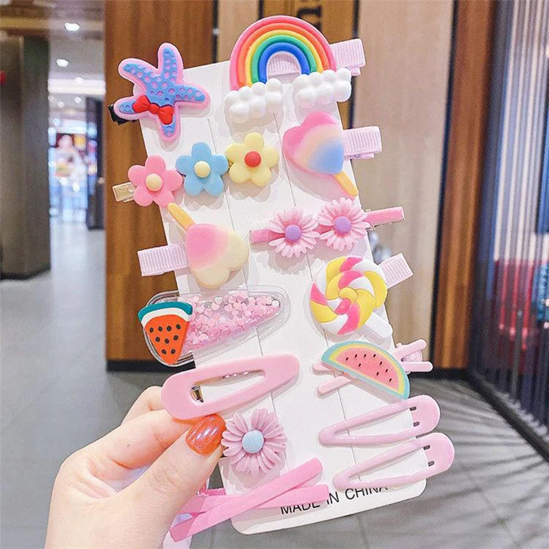 14Pcs/Set Baby Girls Hairpin Clips Pottery Colorful Korean Cute Flower Kids Princess Children Broken Hair Accessories Wholesale