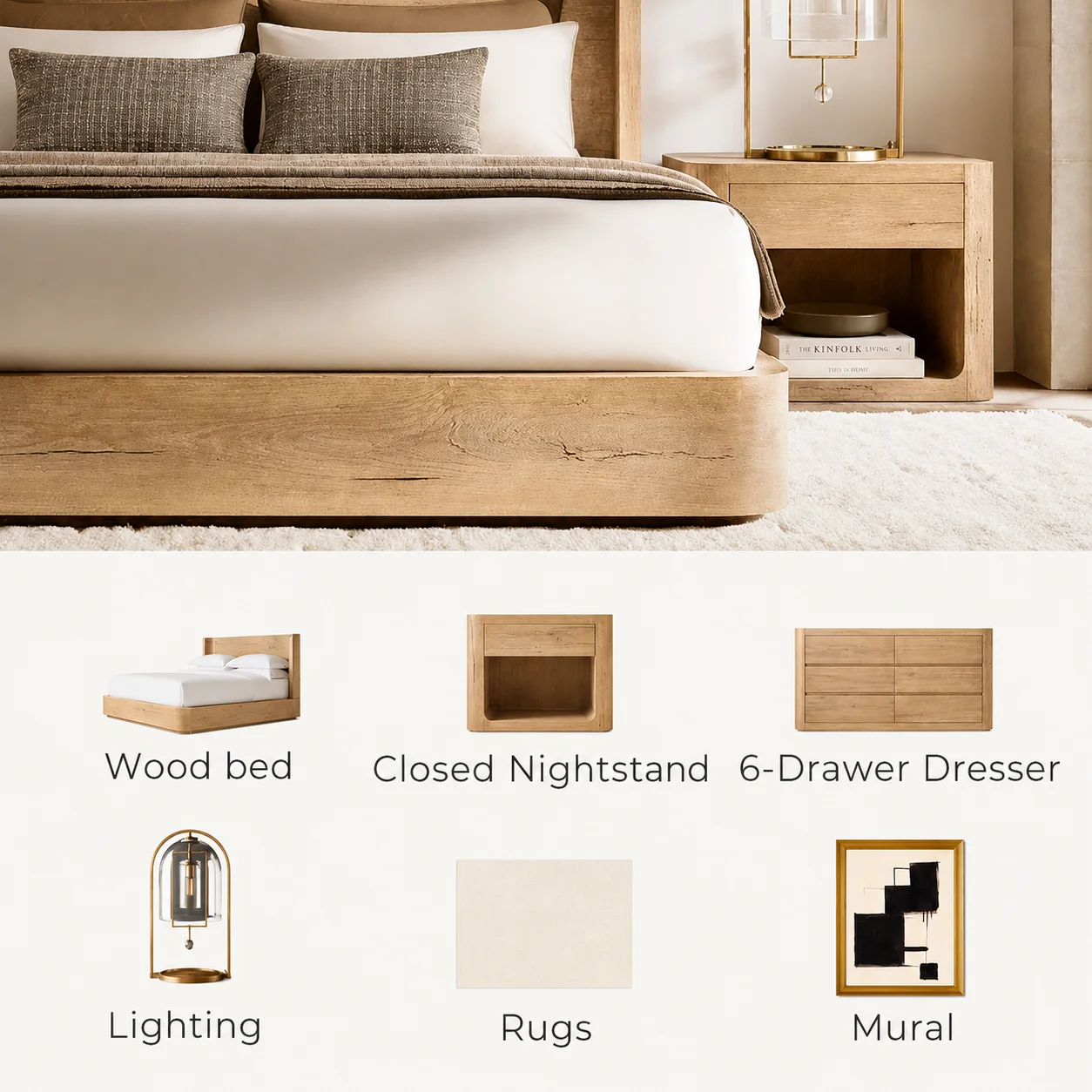 Luxury bedroom solid wood bed, modern hotel interior solid wood furniture, villa apartment bedroom - view 3