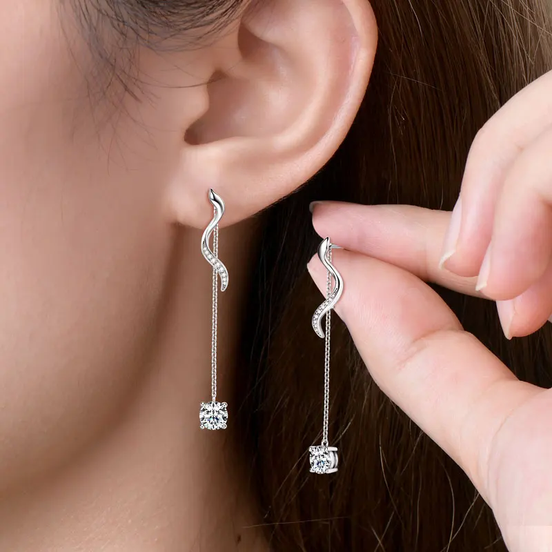 Lnngy 3mm Moissanite Drop Earrings 925 Sterling Silver Tassel Chain Earring For Women Girls Wedding Party Charms Jewelry Gift