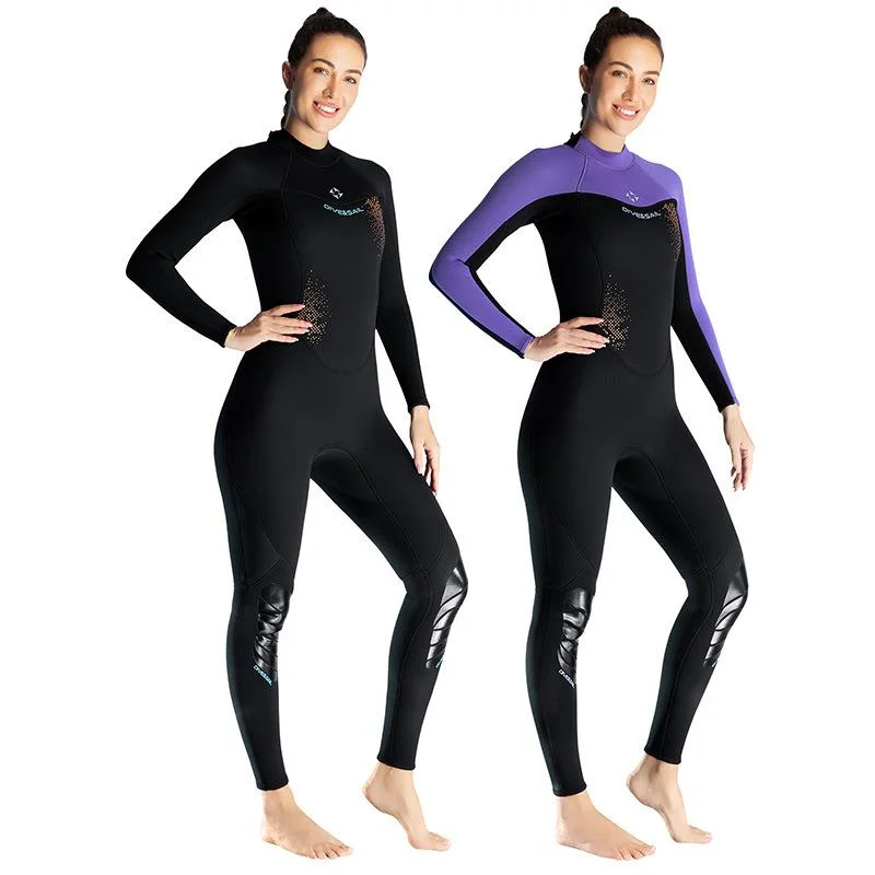 Diving Suit Women's 3MM Warm Thickened One Piece Long Sleeved Diving Suit Oversized Surfing Snorkeling Suit