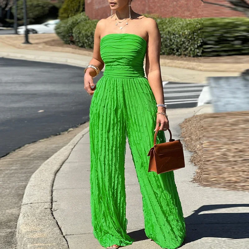 LIBIELIY ผู้หญิง Elegant Backless เอวสูง Solid Party Romper ฤดูร้อนแฟชั่นกระเป๋ายาว Playsuit เซ็กซี่ Bustier แขนกุด Plea