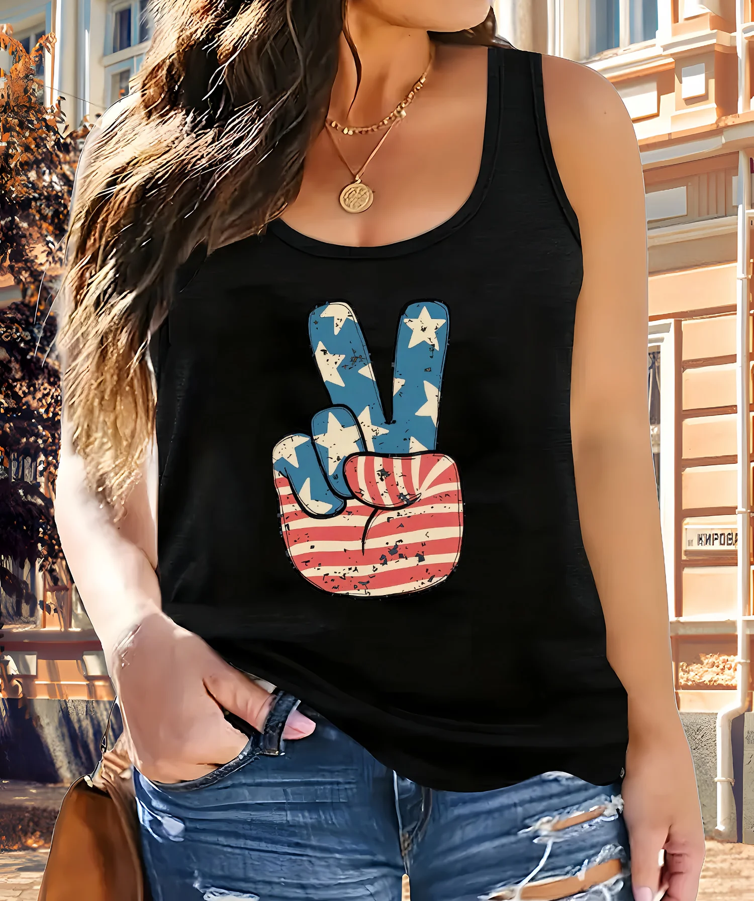 Plus Size Women's Graphic Tank Tops Flag Printed Loose Low Cut Clothes Summer Oversize Camisole Vest for Women 3XL 4XL 5XL