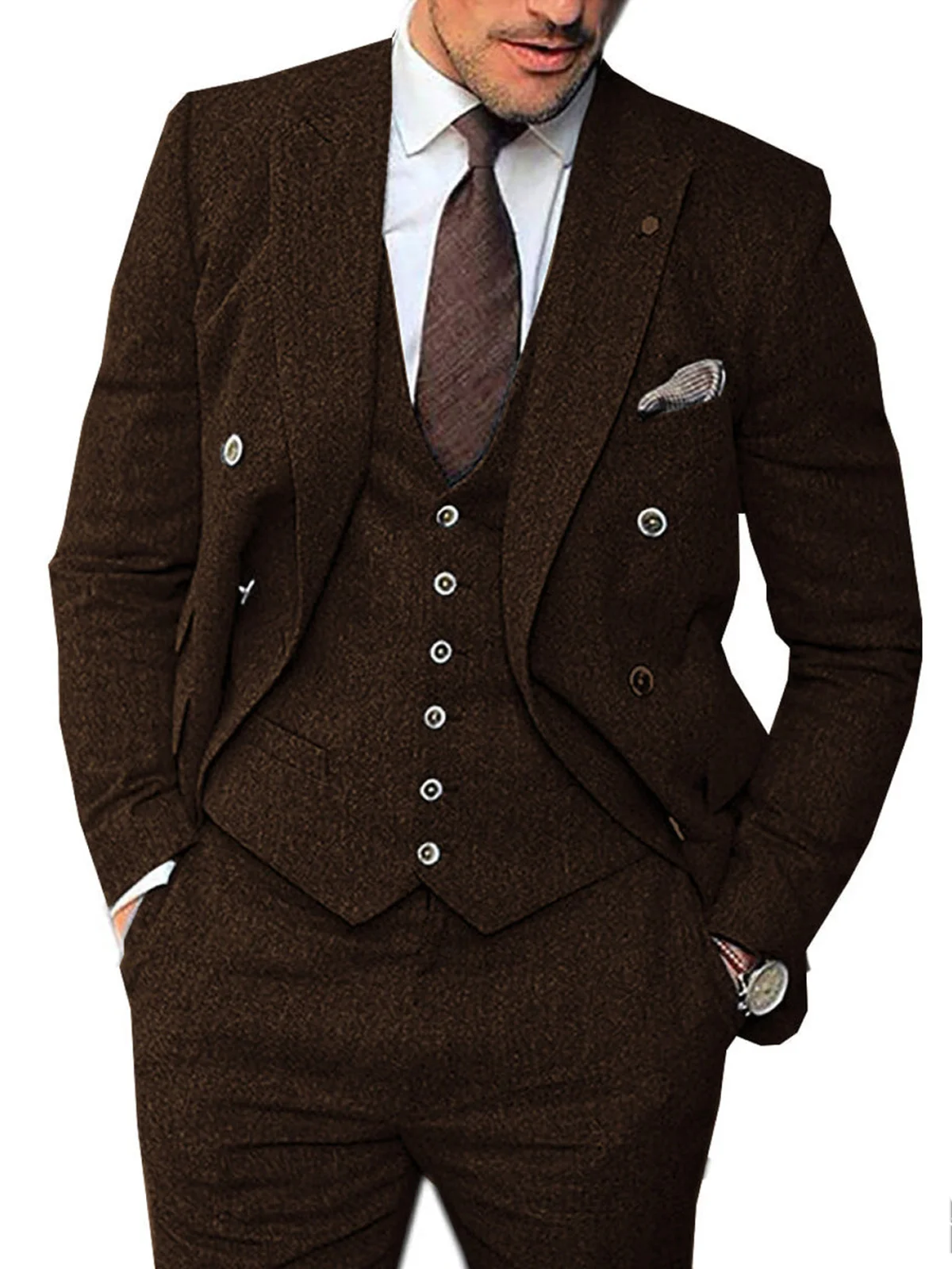 

AnnieBritney Твидовые костюмы из трех предметов с узором «елочка» для мужчин, приталенный смокинг, мужской костюм, повседневный теплый формальный костюм Traje De Hombre